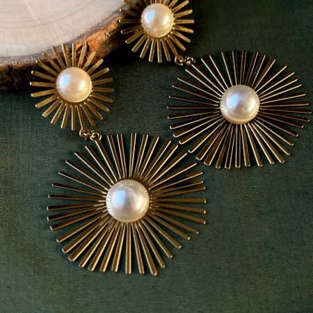 Pearl Glow 18K Gold Plated Floral Statement Earrings